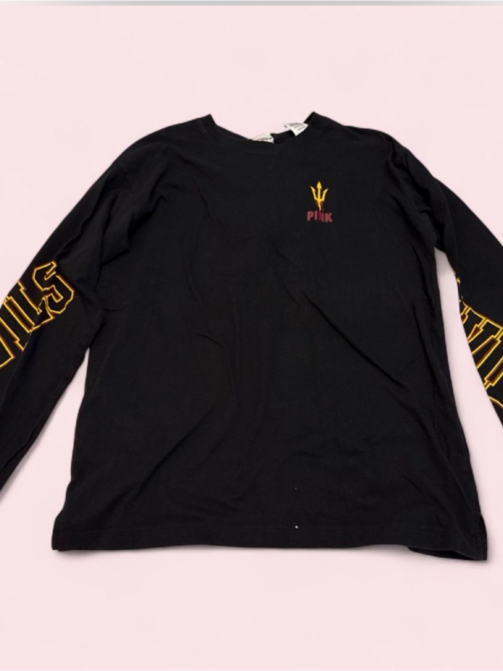 PINK Victoria's Secret Long-Sleeve Womens Tee in Black with Gold Accent